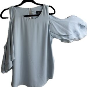 Karen Kane Pale Blue Cold-Shoulder Ruffle Blouse